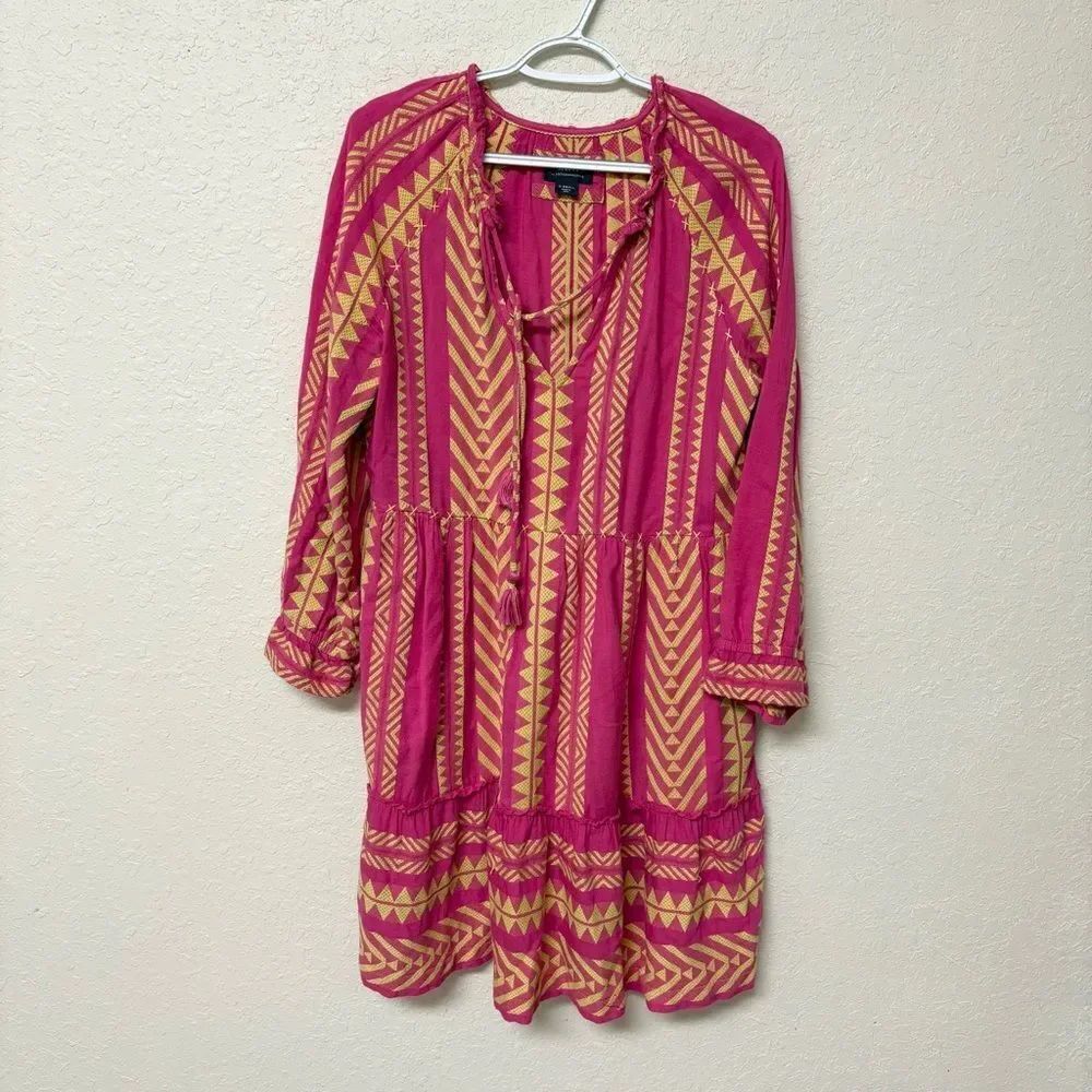Anthropologie Maeve Dominique Tunic Dress Pink Tribal Azrec Print Boho Size XS